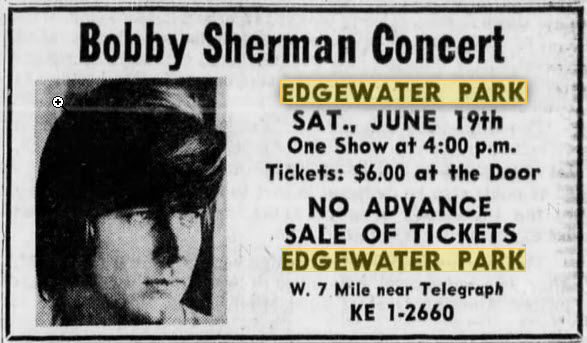 Edgewater Park - Bobby Sherman At The Park June 6 1971